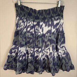 Chaudry KC tiered ruffled mini skirt in blue gray & white SZ LG